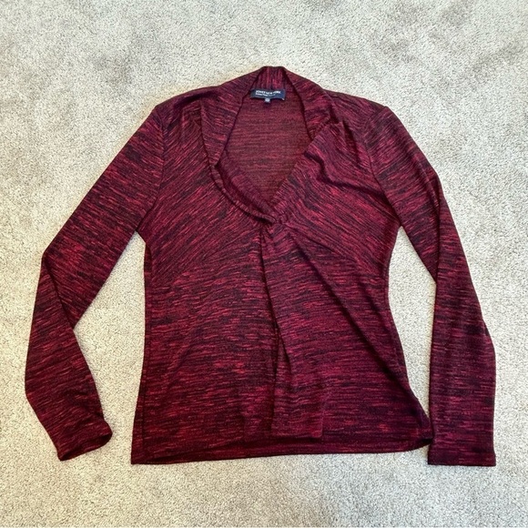 JONES New York Signature Petite Ruched heathered red long sleeve top blouse Sz M - Picture 4 of 11